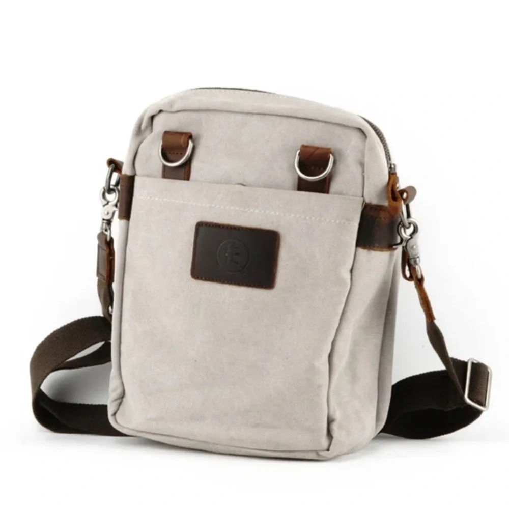 UNITED LEATHER distressed Medium Canvas Messenger Bag Leather Panel boho unisex
